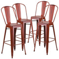 30'' High Distressed Kelly Red Metal Indoor-Outdoor Barstool with Back E82708