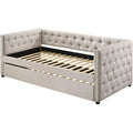 Beige Button Tufted Fabric Upholstered Twin Daybed and Trundle N457