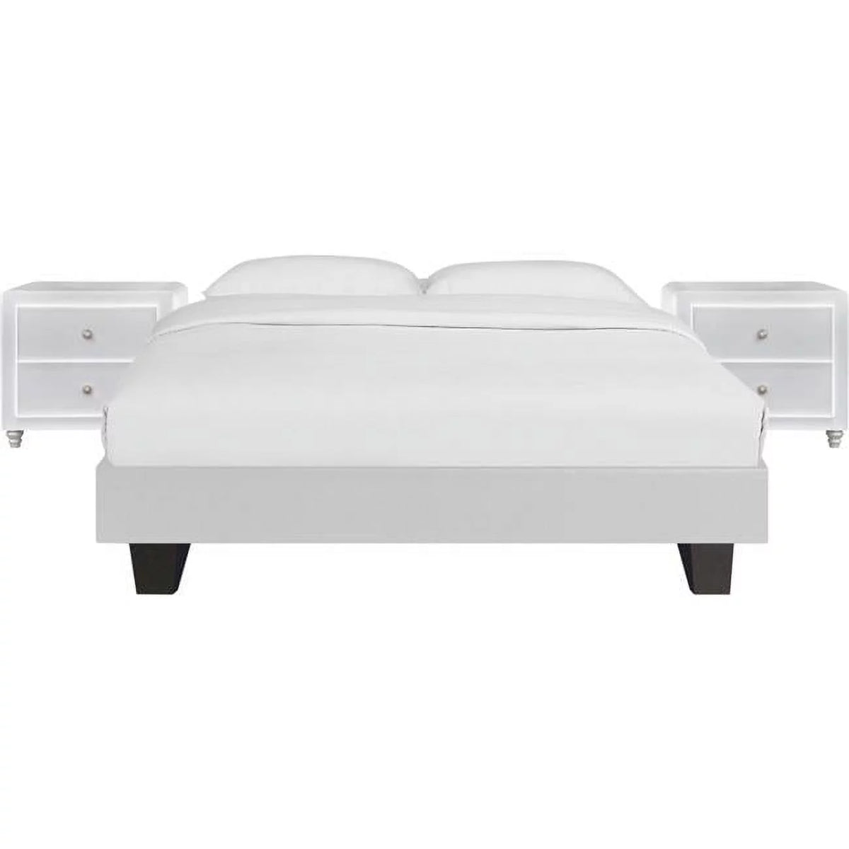 White Queen Size Platform Bed with Two Nightstands L85418