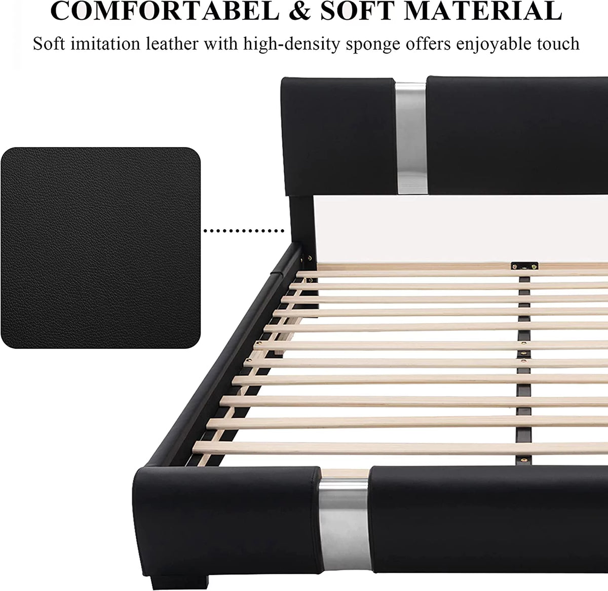 King Size Bed Frame with Adjustable Headboard Black L415