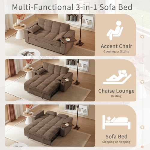 White Corduroy Sleeper Chair Bed with USB Port E473