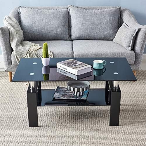 43.3 Inch Rectangle Glass Black Coffee Table B959