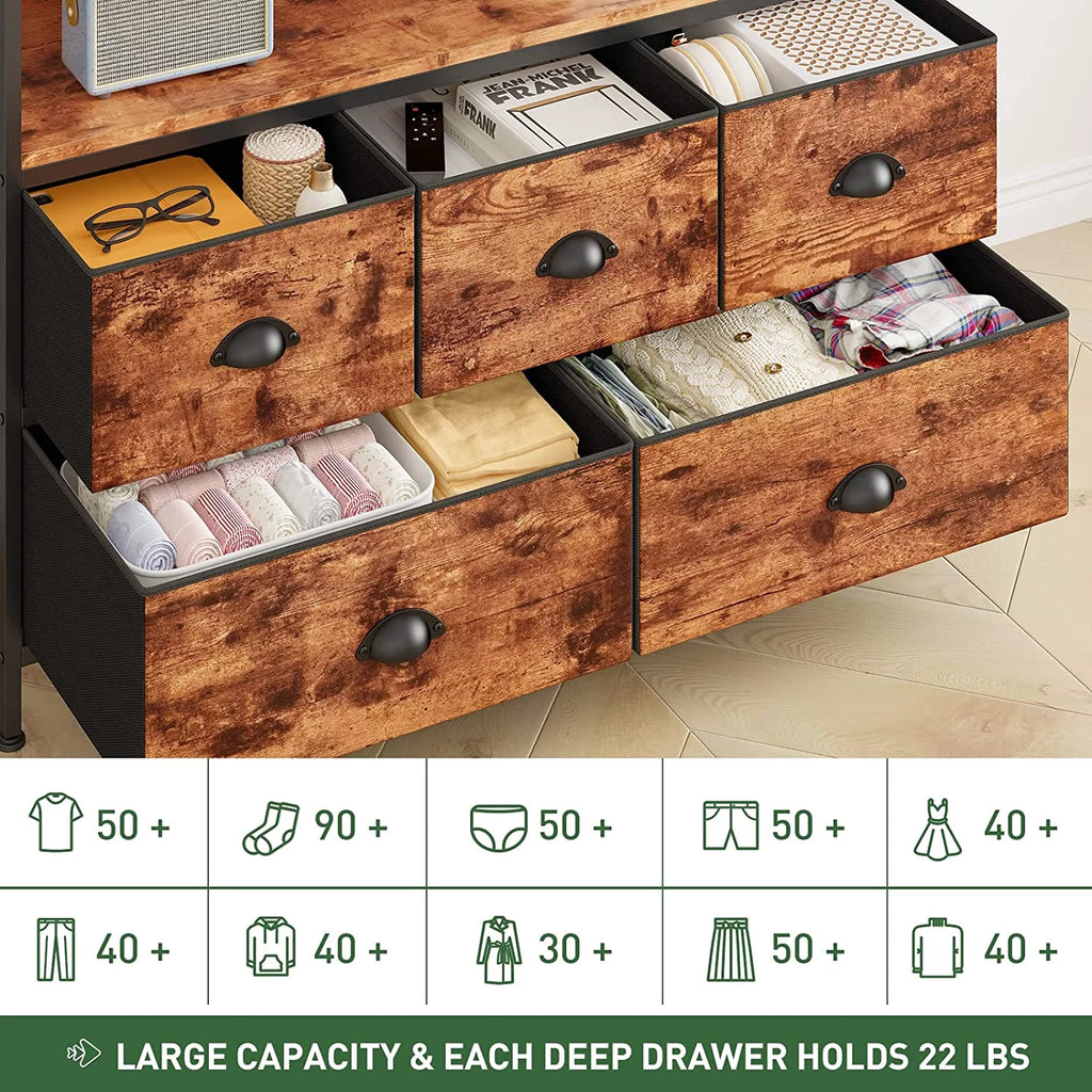Rustic Brown Dresser TV Stand with Fabric Drawers J263