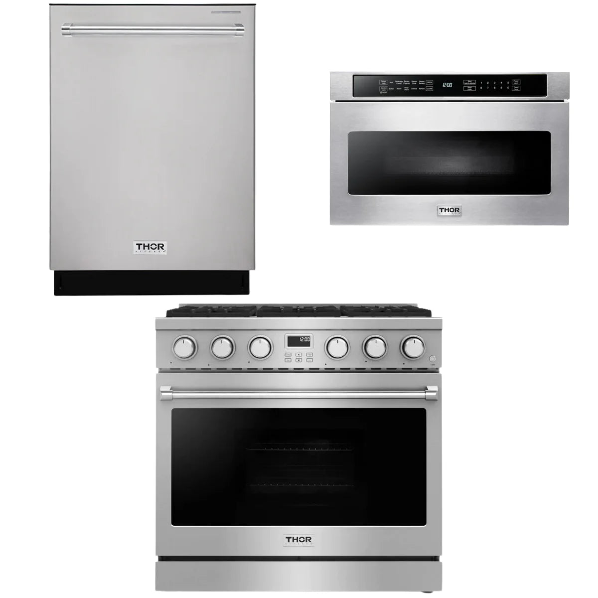 36 Gas Range, Dishwasher and Microwave P9688