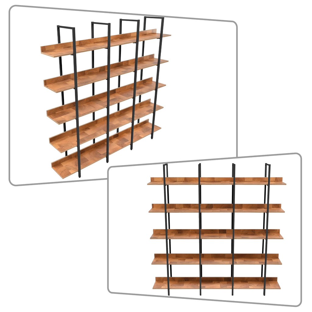 5-tier Wooden Open Bookshelf with Black Metal Frame V788