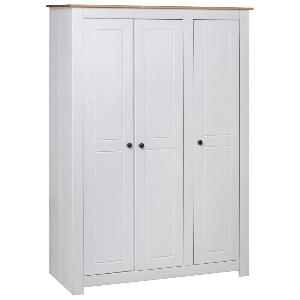 3 Doors Pine Wood Wardrobe with Storage Shelves and Hanging Rod F3257