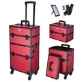 Rolling Aluminum Makeup Train Case 2in1 4Wheel Red Y922064