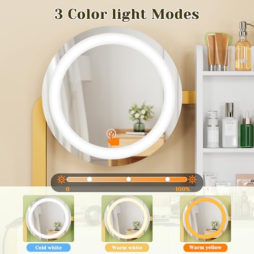 White Vanity Desk with Mirror and Lights M9604