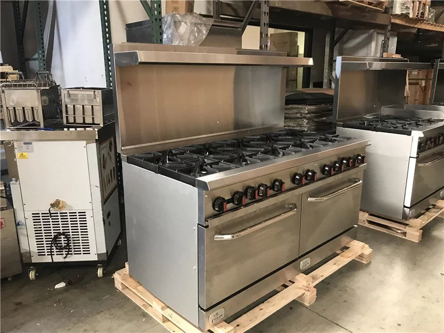 60"W 10 Burners 2 Ovens Commercial Range & Oven Natural Gas Propane Stainless Steel B369