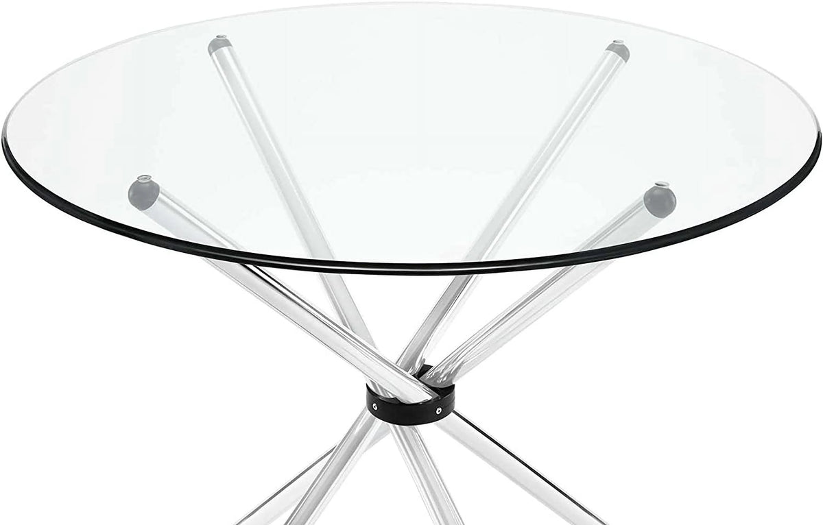 36" Round Glass Top Stainless Steel Dining Table L9177