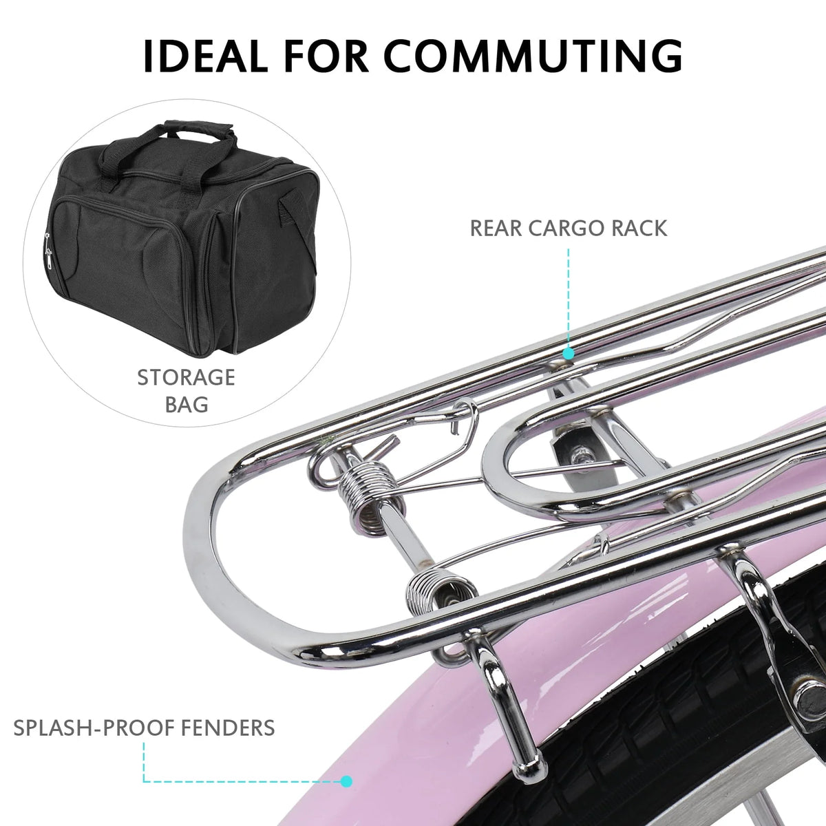 26 inch Commuter Bicycle with 7-speed, Baskets, Pink J14383