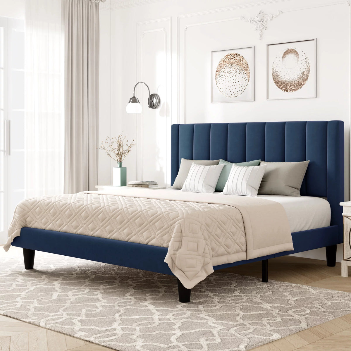Queen Light Pink Velvet Upholstered Bed Frame Y739781