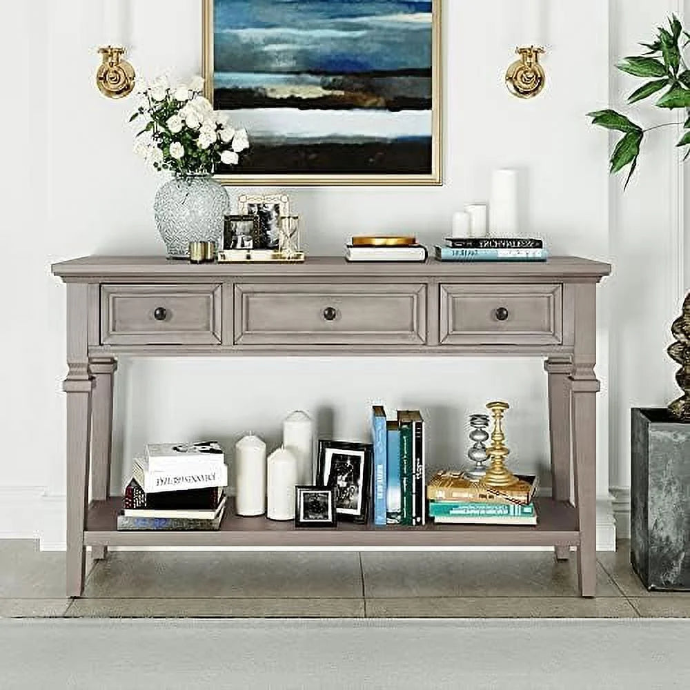 Small Entryway Console Table with 3 Drawers Pine Wood Frame T33577