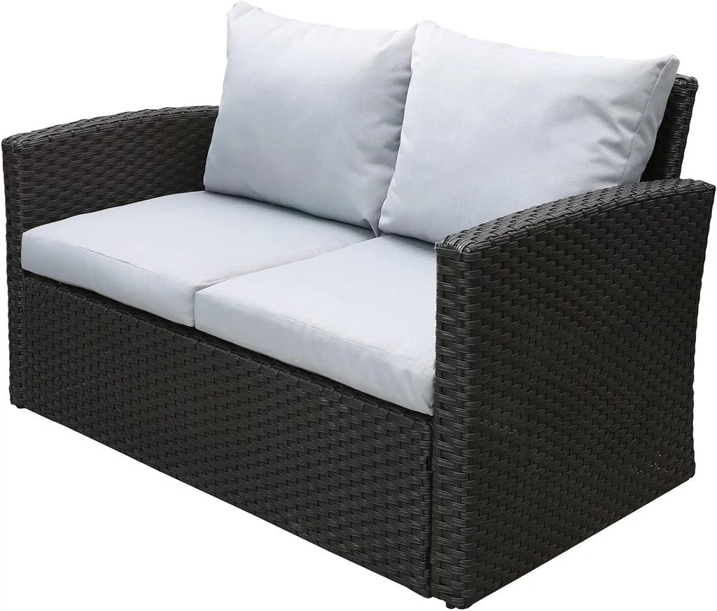 Wicker Rattan Patio Loveseat Sofa with Grey Cushions A881