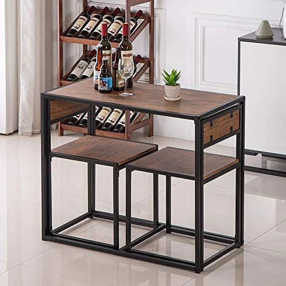 3 Pcs Modern Wood Dining Table and Chairs Set D1091