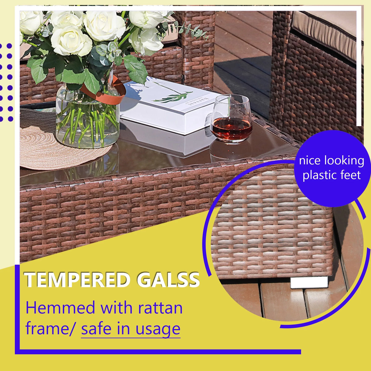 4 Pieces PE Rattan Outdoor Sectional Sofa Set E300