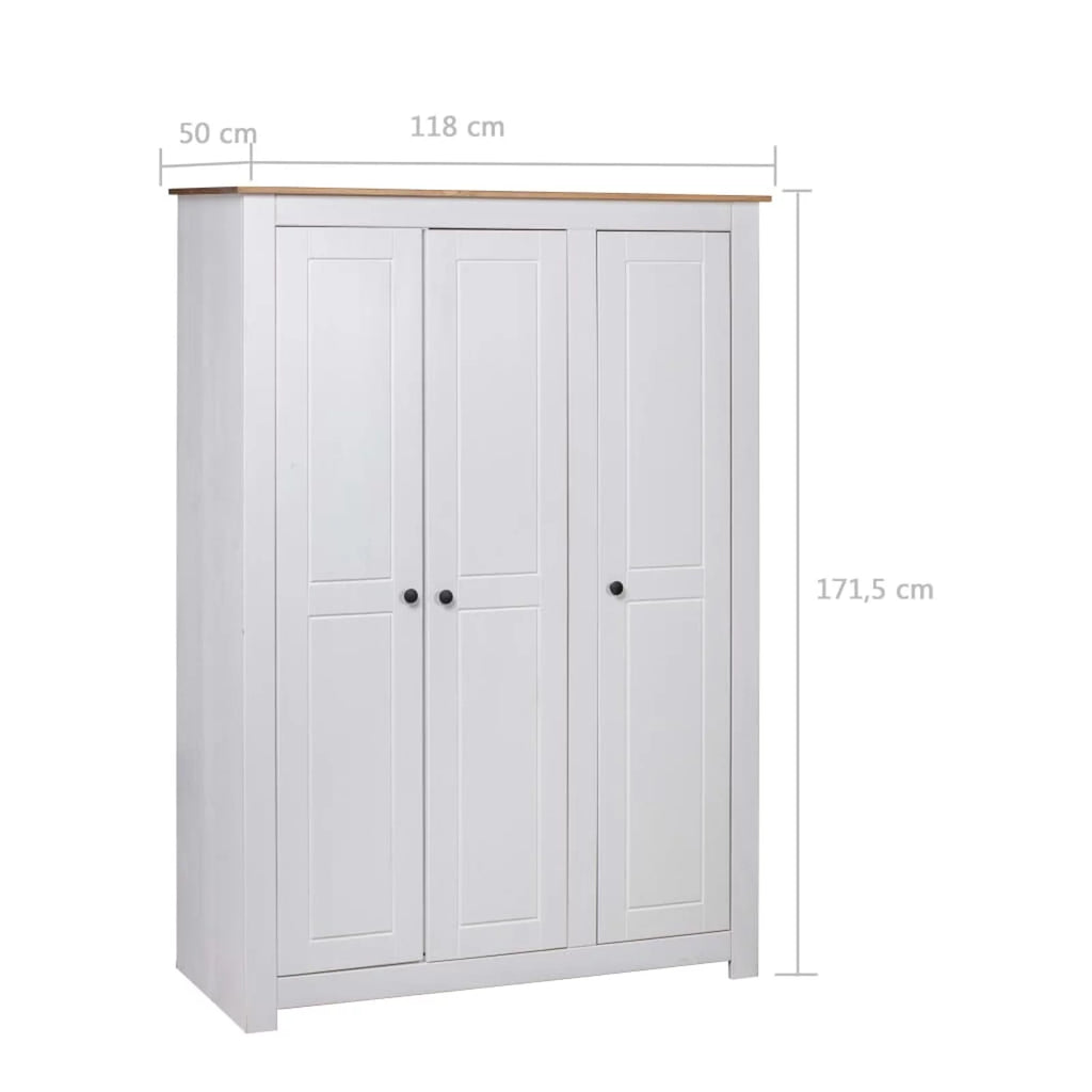 3 Doors Pine Wood Wardrobe with Storage Shelves and Hanging Rod F3257