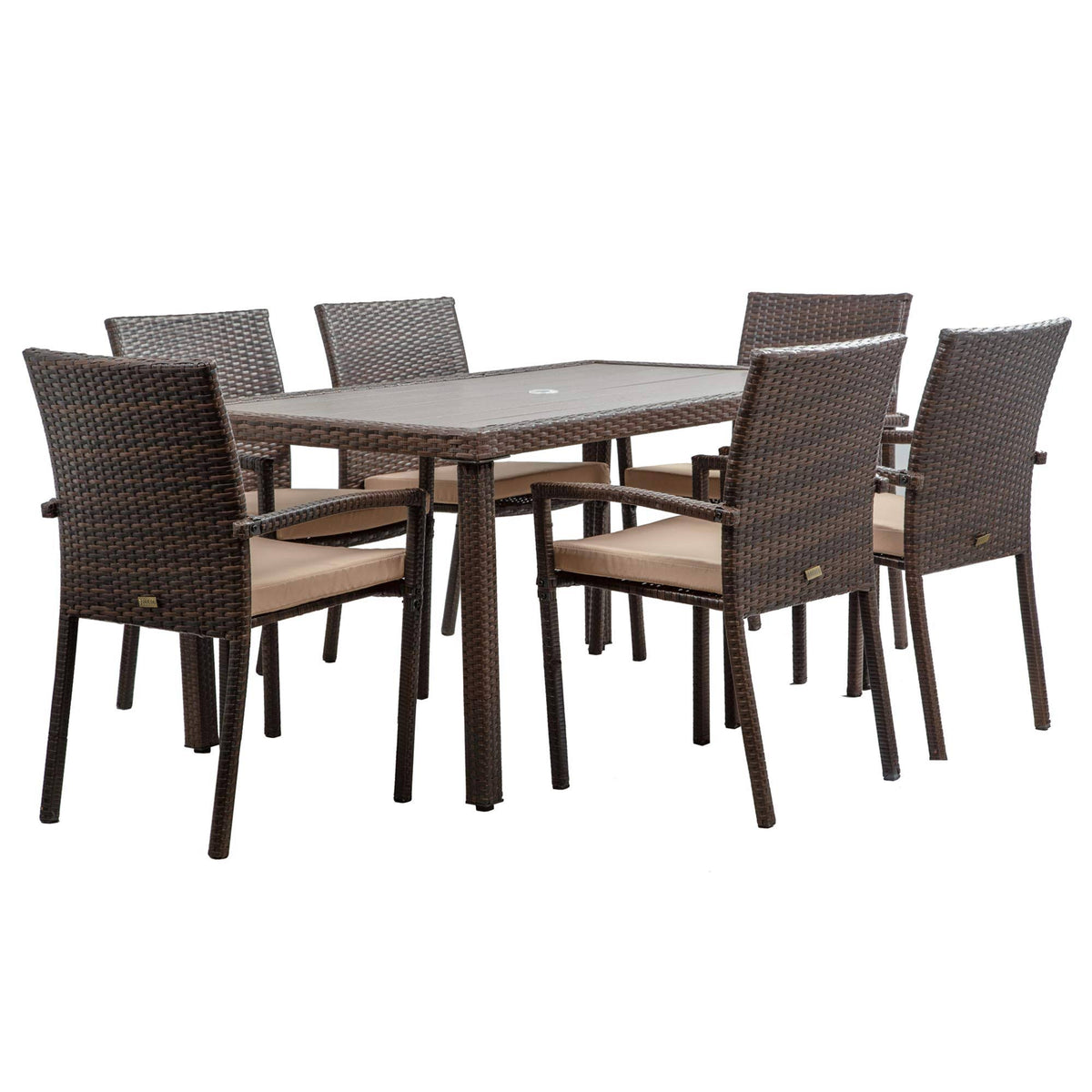 7 Pieces Patio Furniture Dining Set with Cushioned Chair H369616