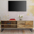 Mango Wood and Metal Tv Stand With Storage Cabinet Brown E226