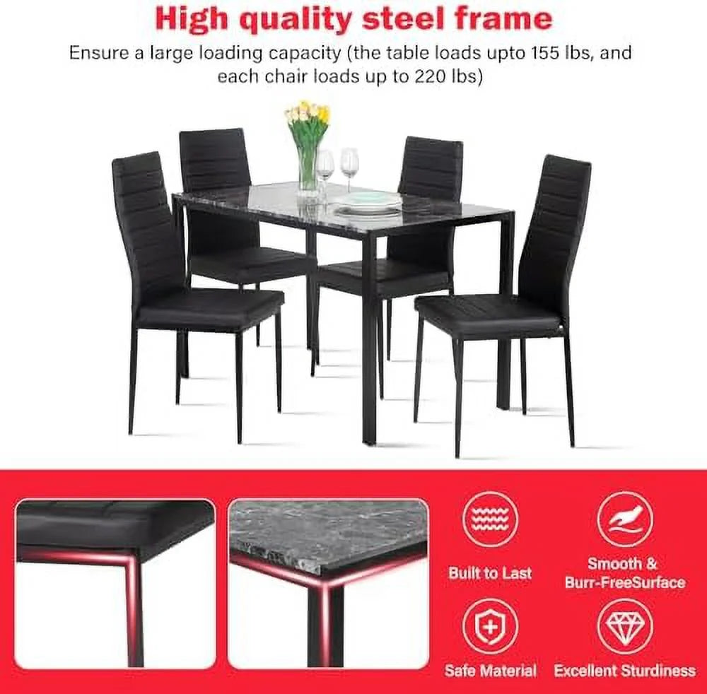 Dining Table and Chairs Set Marble Table top with 4 Chairs PU Leather T27668