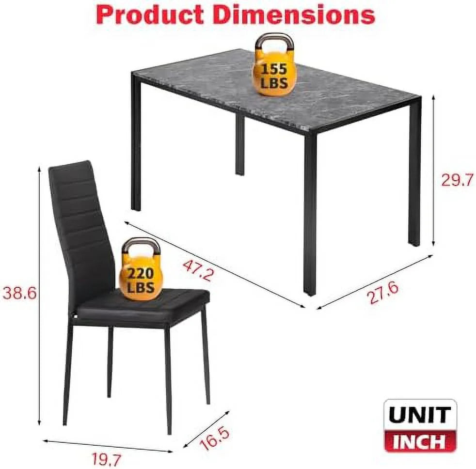 Dining Table and Chairs Set Marble Table top with 4 Chairs PU Leather T27668