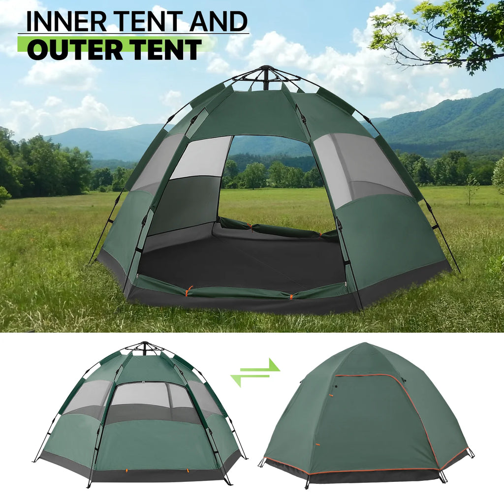 Large 4 Person Double Layer Camping Tent with Carry Bag, Green S72964