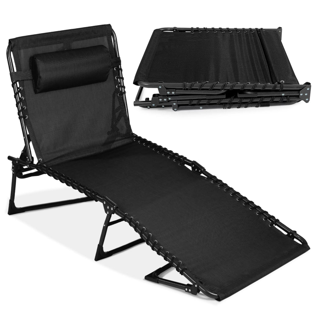 Black Adjustable Folding Chaise Lounge Chair with Pillow F6249