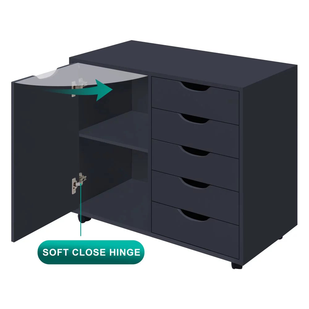 Black 5 Drawer File Cabinet with Wheels A535
