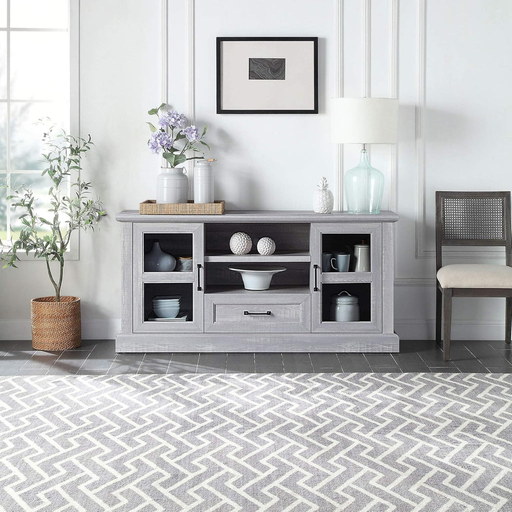 62 Inch TV Stand with Glass Cabinet Doors and Adjustable Shelves C5221