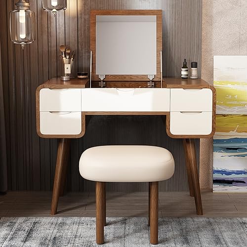 Flip Top Vanity Table with Stool and Mirror N442