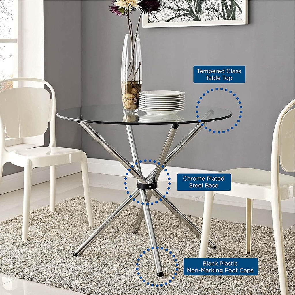 36" Round Glass Top Stainless Steel Dining Table L9177