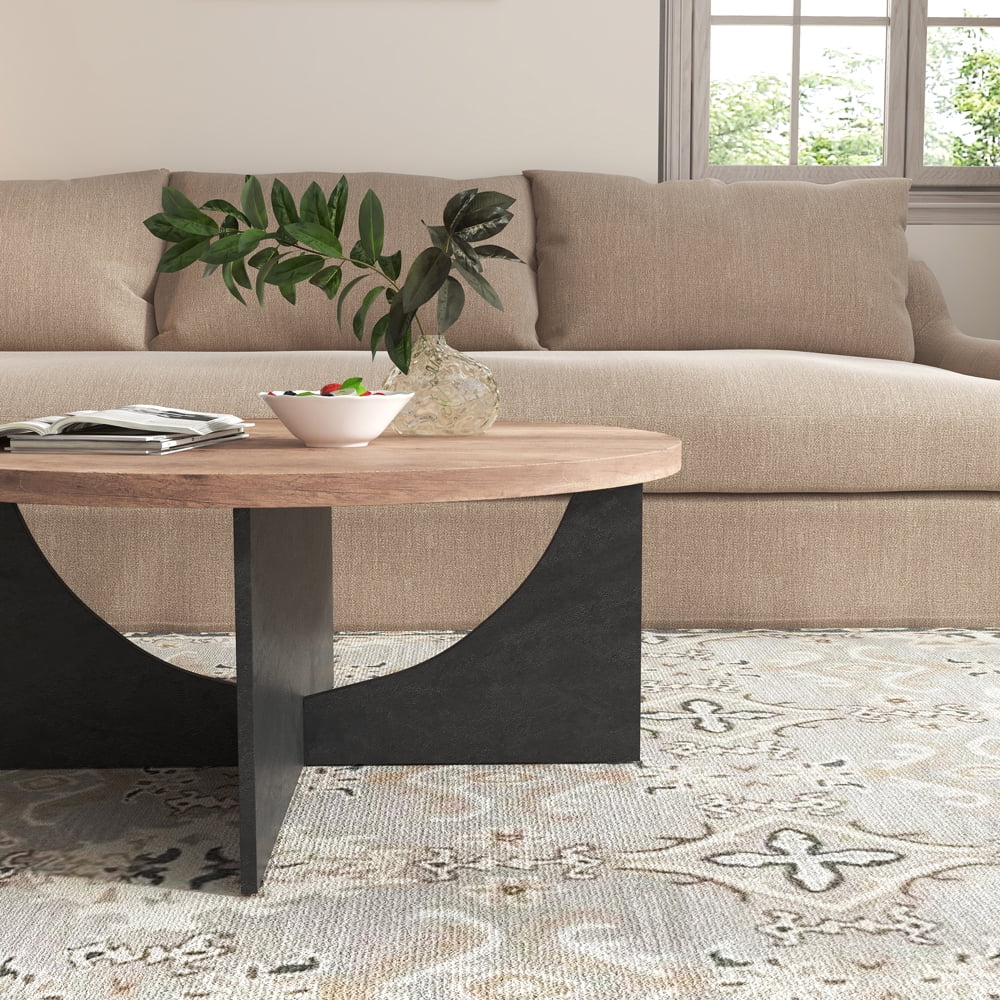 Modern Retro Round Coffee Table 35 Inches Rustic Brown N231025