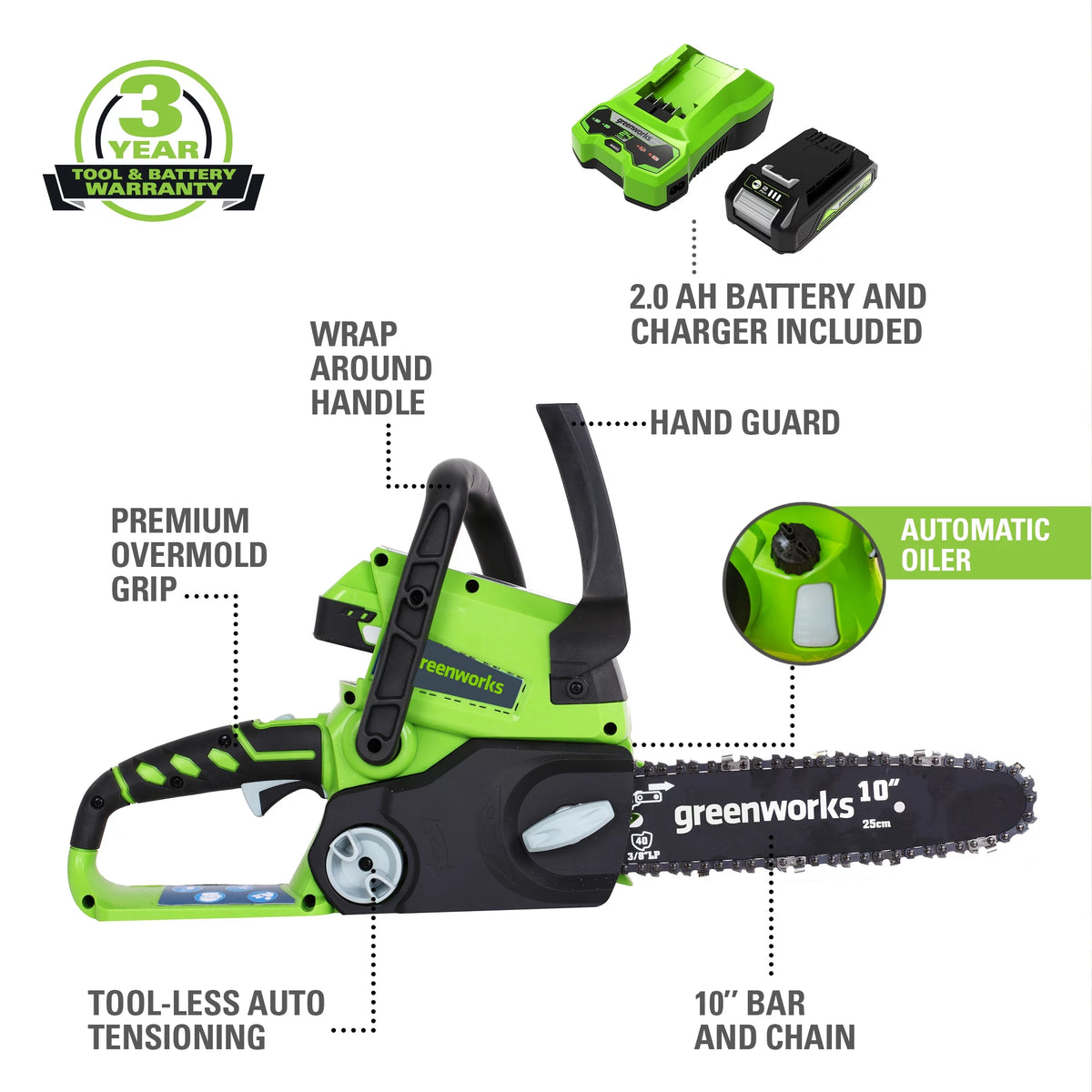 24V Cordless Chainsaw with 2.0 Ah Battery & Charger R5092