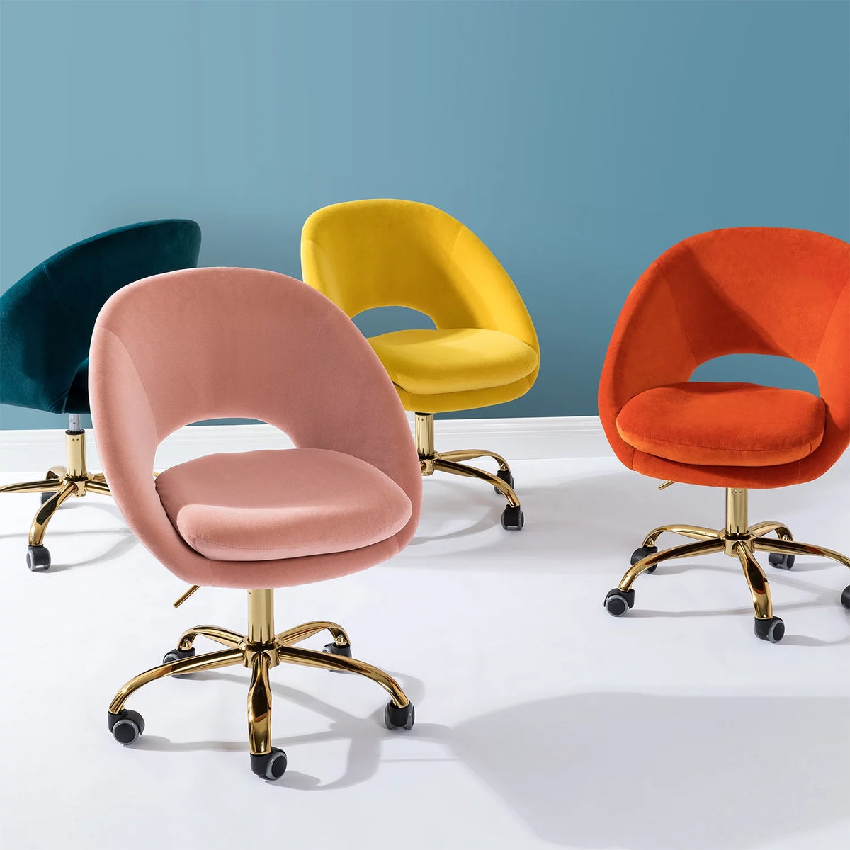 Yellow Velvet Adjustable Swivel Home Office Chair E152