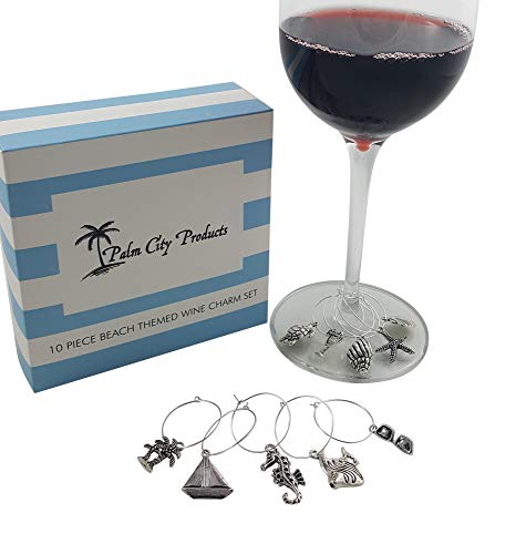 10 Piece Beach Themed Wine Charm Set K912955