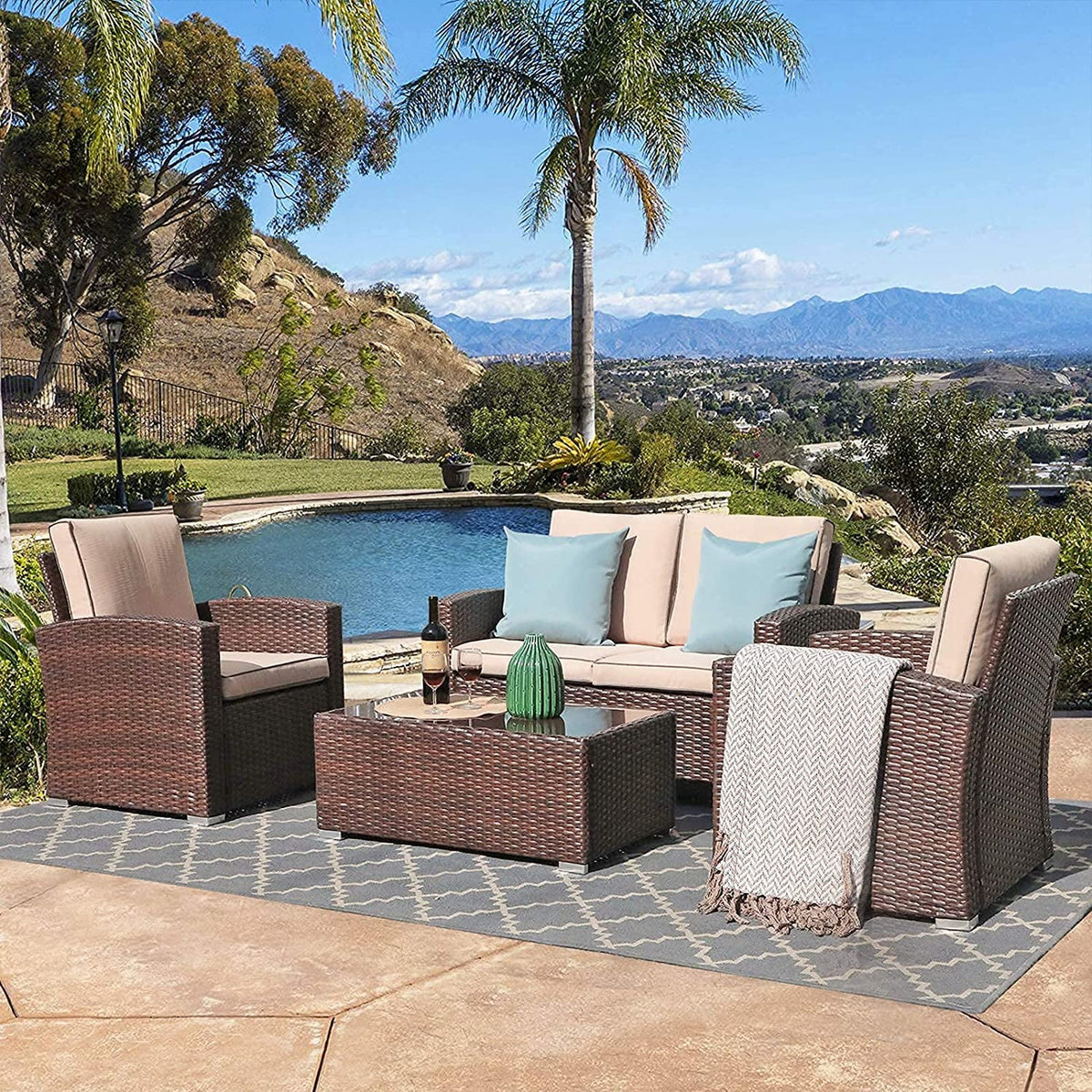 4 Pieces PE Rattan Outdoor Sectional Sofa Set E300
