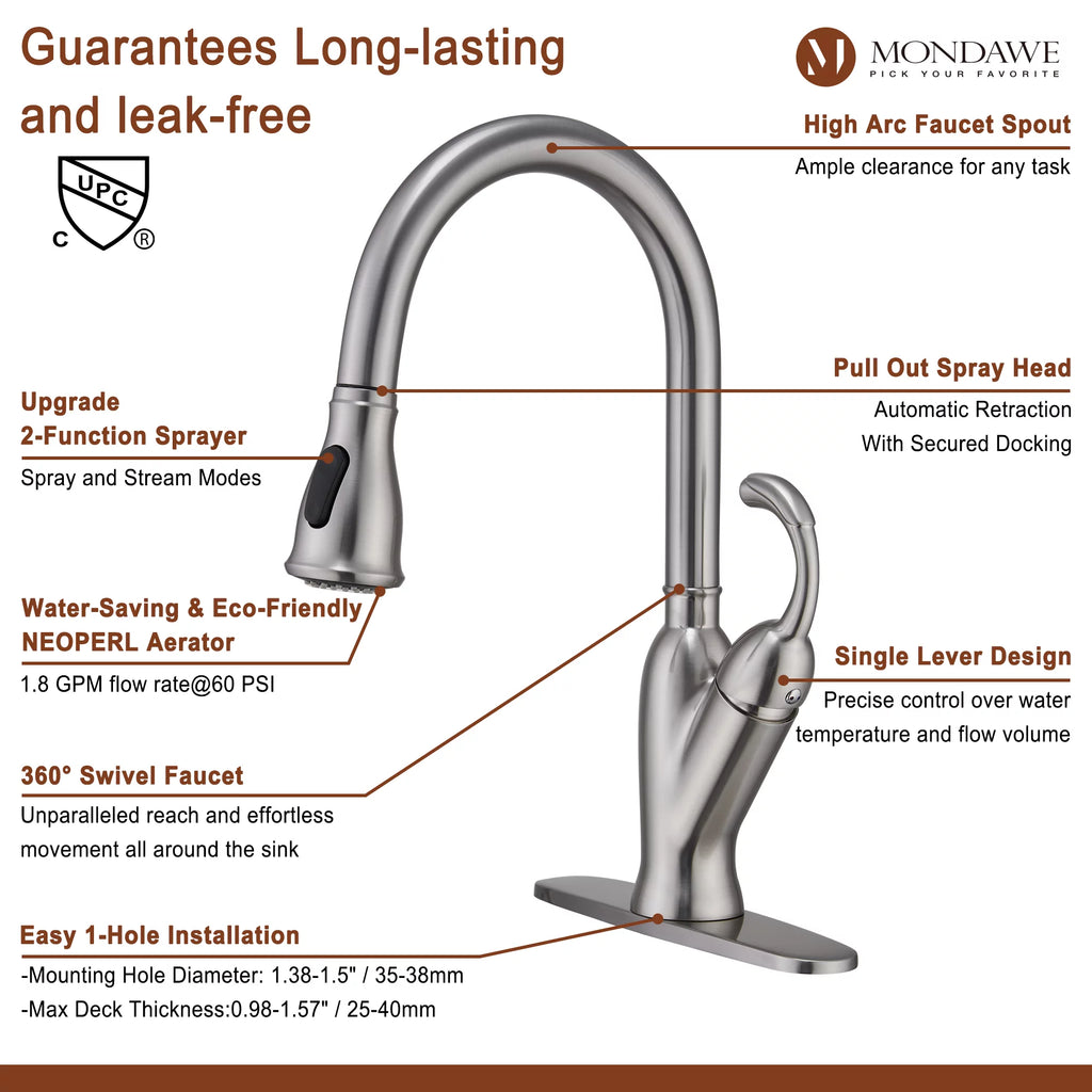 Single Handle Brushed Nickel Pull Down Kitchen Faucet V120950
