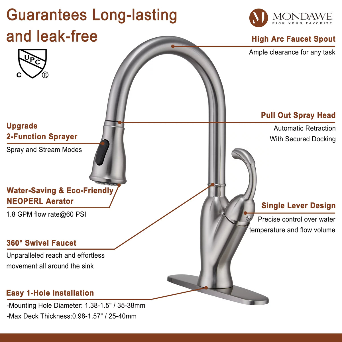 Single Handle Brushed Nickel Pull Down Kitchen Faucet V120950