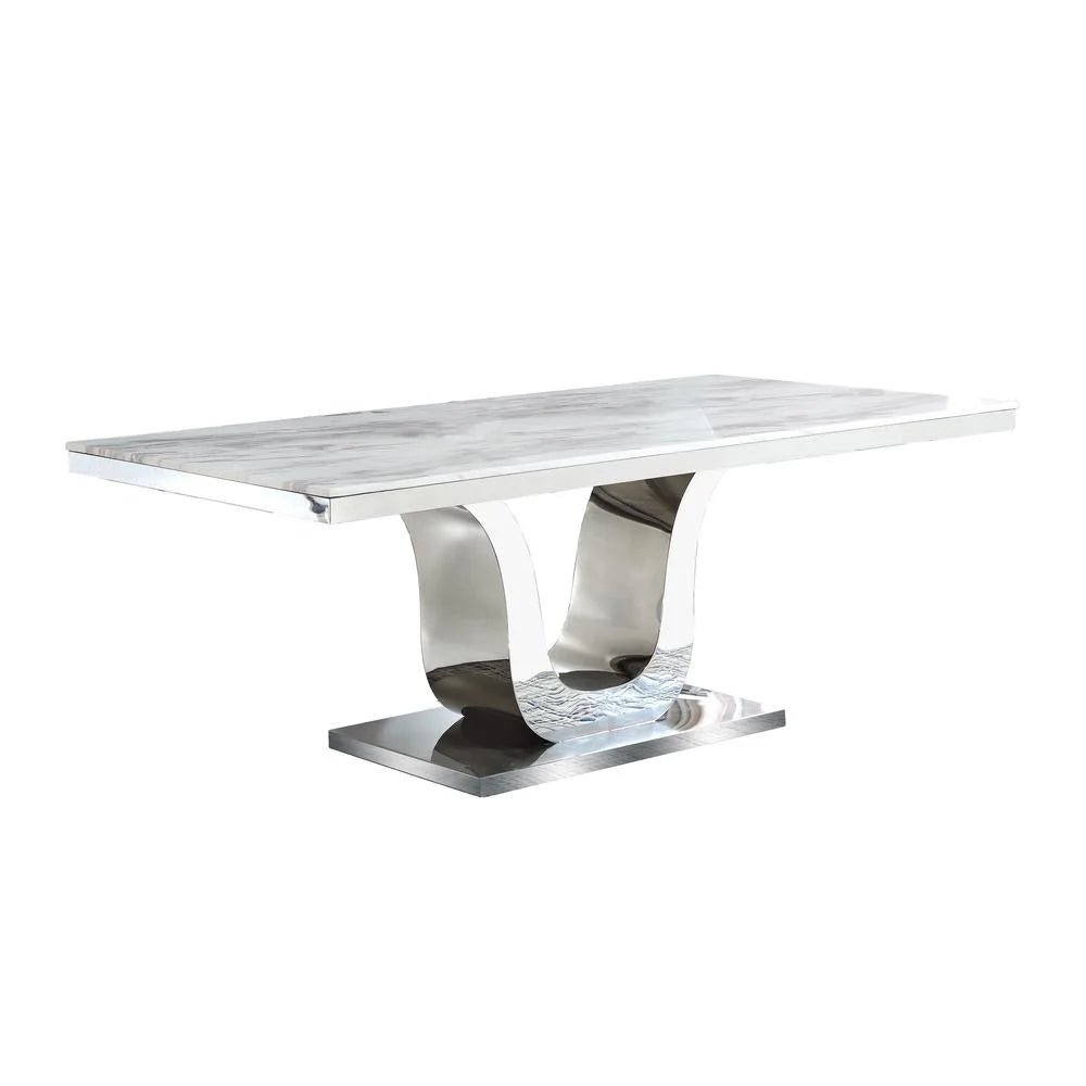 Stainless Steel 7 Piece Dining Set with Marble Table and Gray Chairs P2254