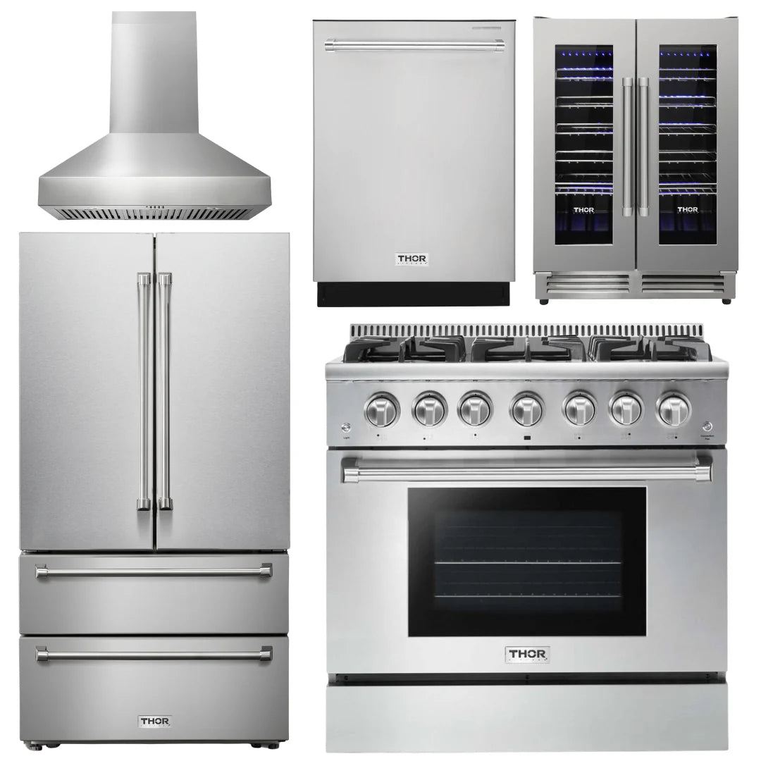 36 Gas Range, Range Hood, Refrigerator, Dishwasher, Wine Cooler I183