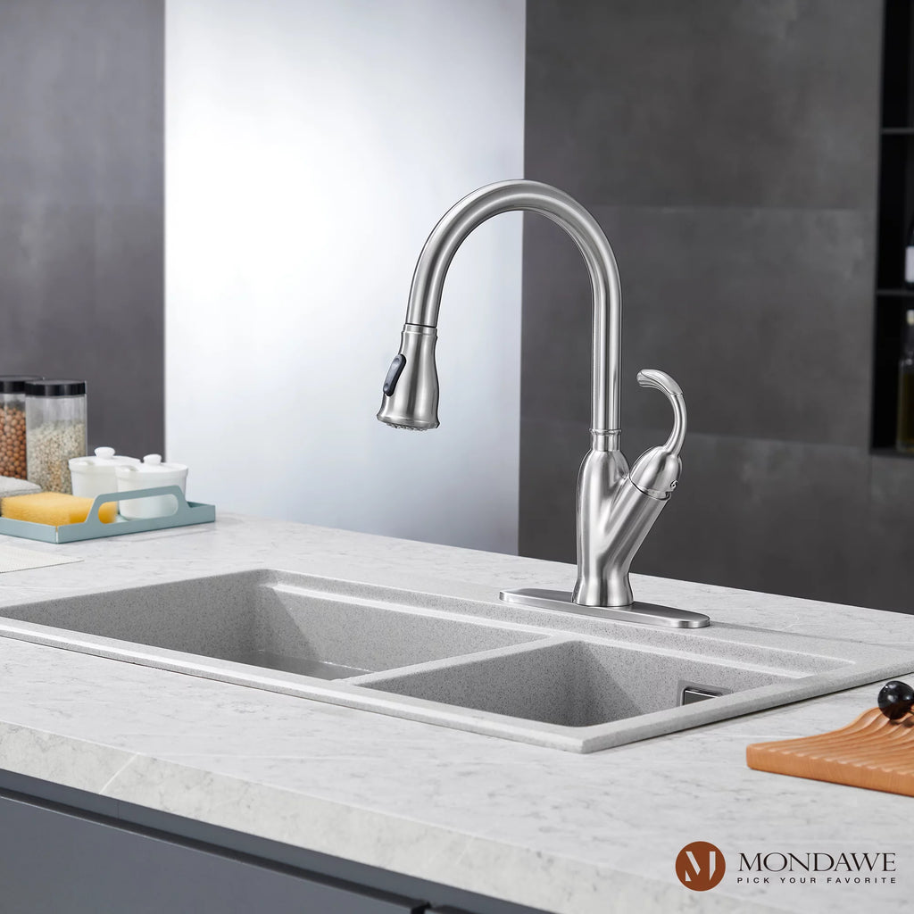 Single Handle Brushed Nickel Pull Down Kitchen Faucet V120950