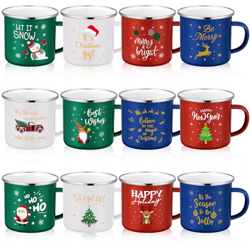 12 Pcs 12oz Stackable Enamel Coffee Cups G975