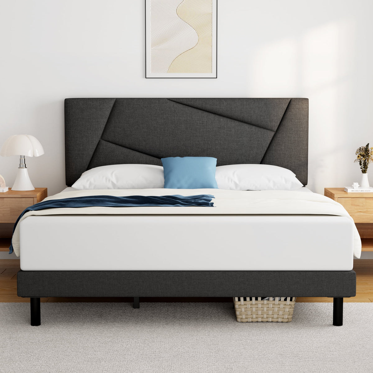 Queen Size Fabric Upholstered Platform Bed Frame B685