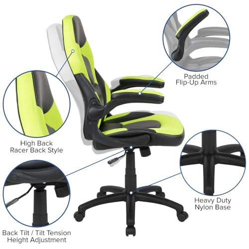 High-Back Blue/Black Gaming Chair with Flip-Up Arms D7123