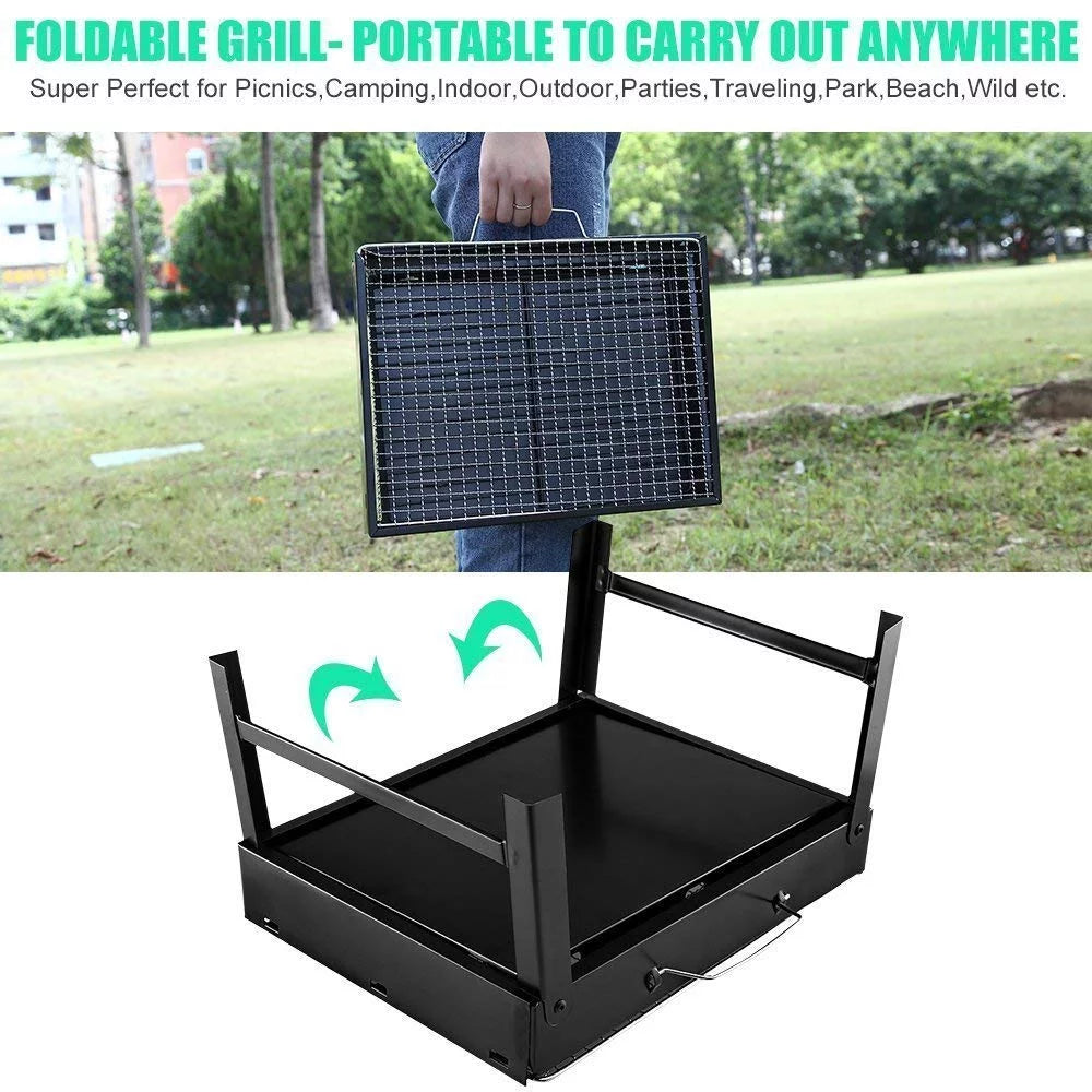 Folding Portable Charcoal BBQ Grill with 10 Pc Stainless Steel Sticks C531
