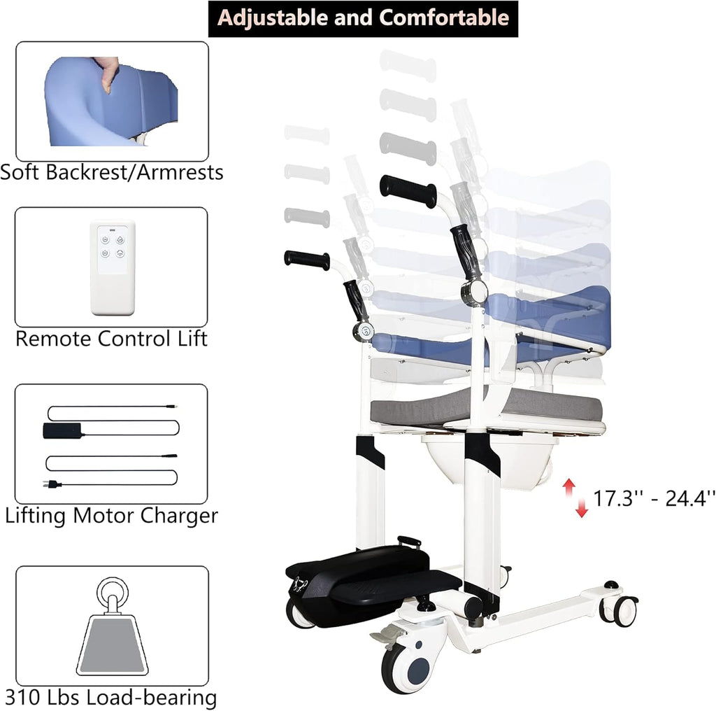 Electric Lift Shower Chair with Wheels and Split Seat T86260