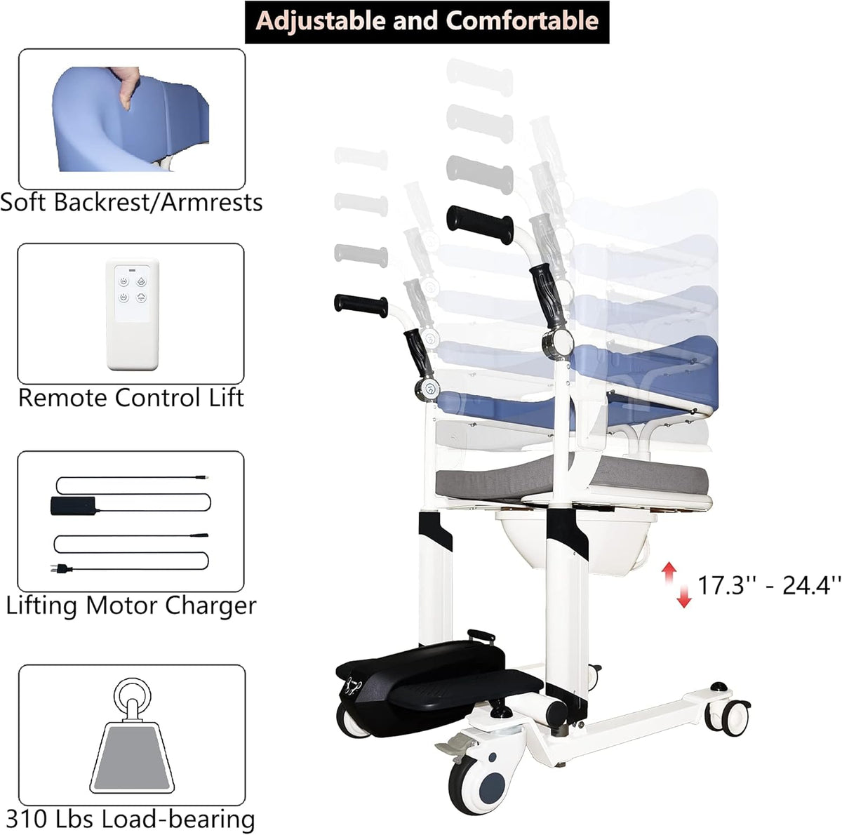 Electric Lift Shower Chair with Wheels and Split Seat T86260