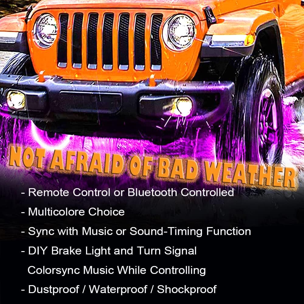 RGB LED Wheel Ring Light Kit 4PCS Double Row Waterproof E985961