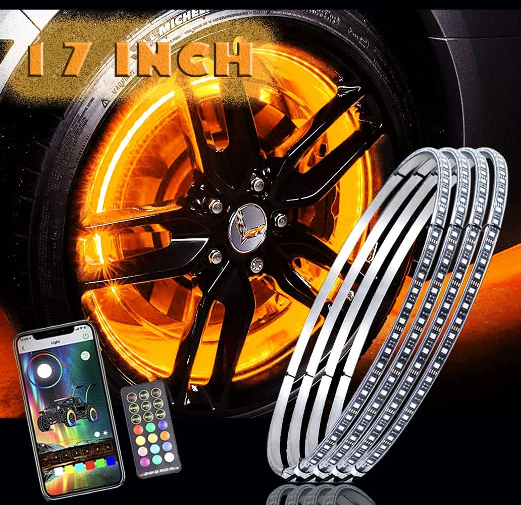 RGB LED Wheel Ring Light Kit 4PCS Double Row Waterproof E985961