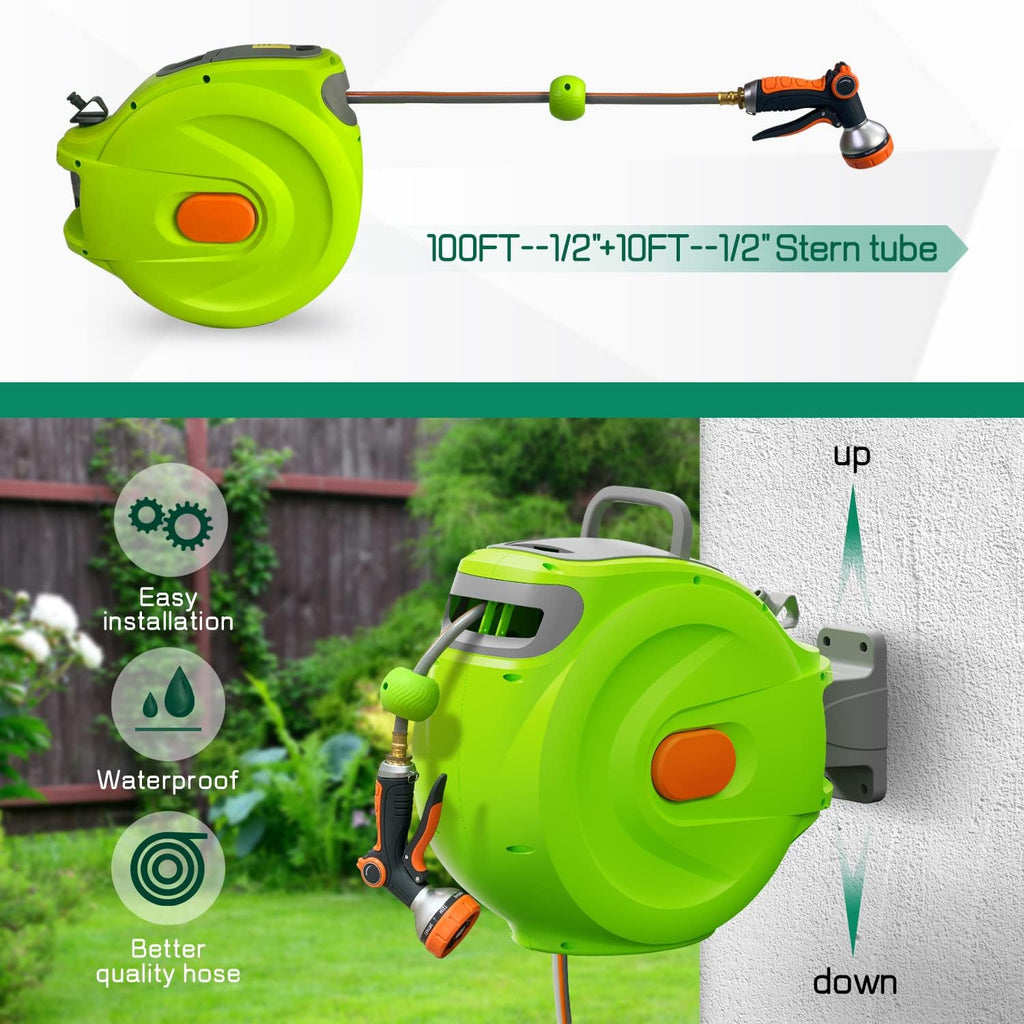 1/2'' x 100 FT Retractable Hose Reel with 8 Patterns Nozzle L9735